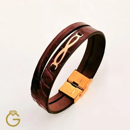 دستبند چرم و طلا طرح بینهایت کد 28133