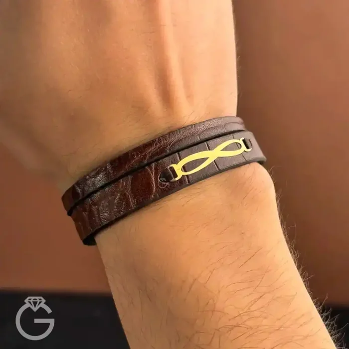 دستبند چرم و طلا طرح بینهایت کد 28133