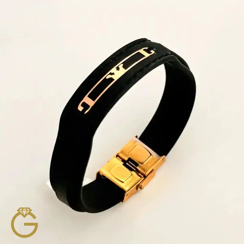 دستبند چرم و طلا طرح تاج 28114