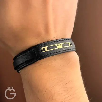 دستبند چرم و طلا طرح تاج 28114