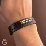 دستبند چرم و طلا کد 28126