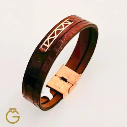 دستبند چرم و طلا کد 28126
