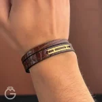 دستبند چرم و طلا کد 28143