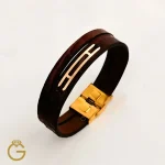 دستبند چرم و طلا کد 28143