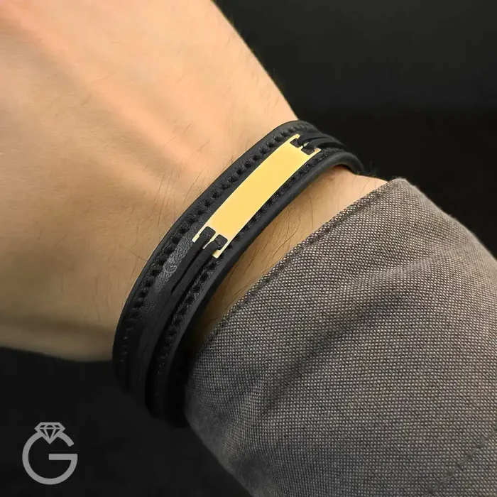 دستبند چرم و طلای ساده کد 27693 (10) دستبند چرم و طلای ساده کد 27693