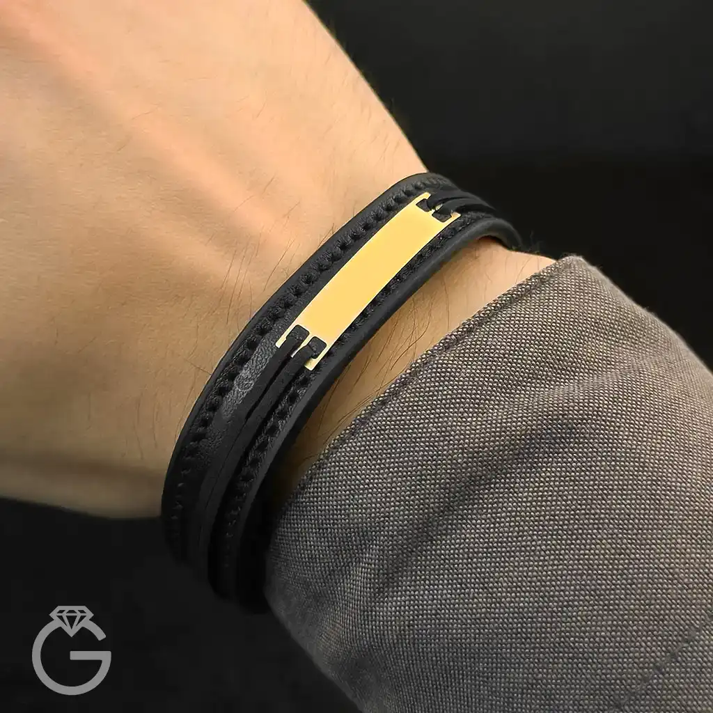 دستبند چرم و طلای ساده کد 27693 (10) دستبند چرم و طلای ساده کد 27693