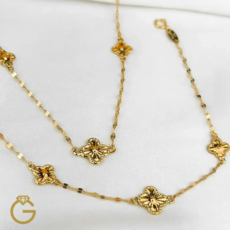 دستبند گل تراش متصل به زنجیر پولکی