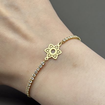 دستبند مارشال با پلاک طلای گل