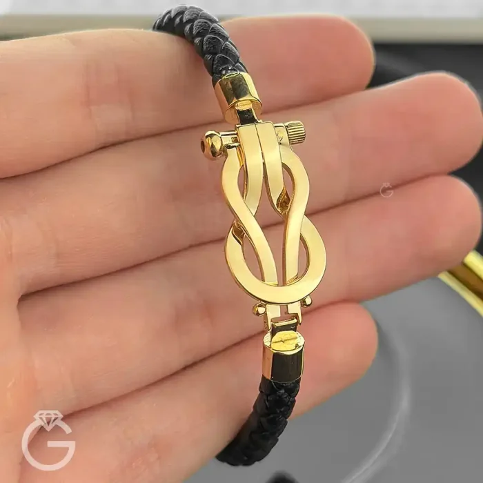 دستبند طلای امگا چرمی بزرگ