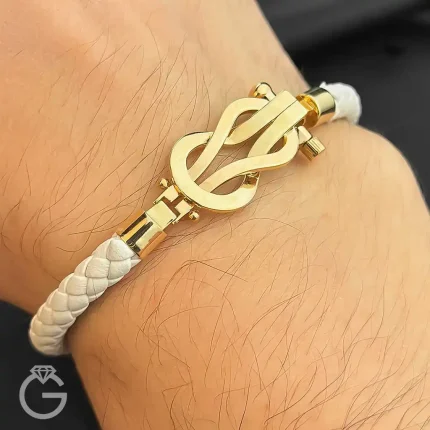 دستبند طلای امگا چرمی بزرگ