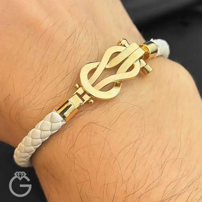 دستبند طلای امگا چرمی بزرگ