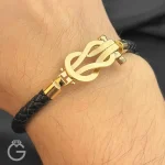 دستبند طلای امگا چرمی بزرگ