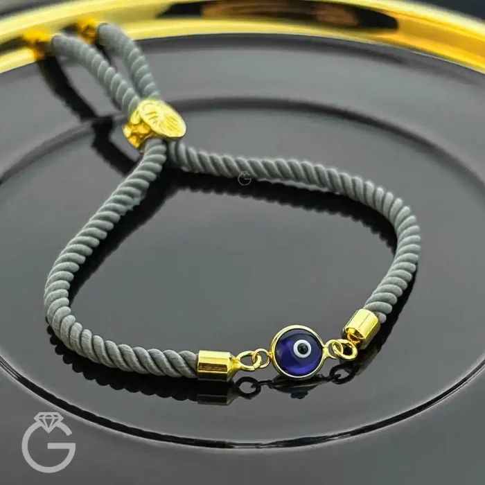 دستبند طلای چشم نظر با بند ابریشمی