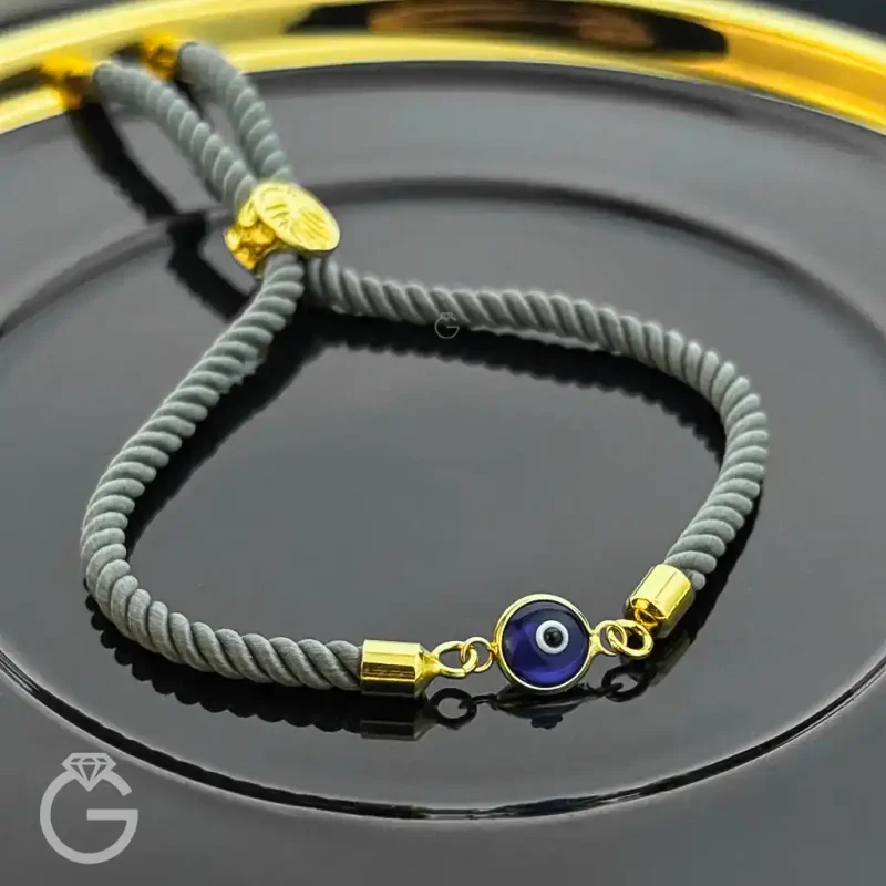 دستبند طلای چشم نظر با بند ابریشمی