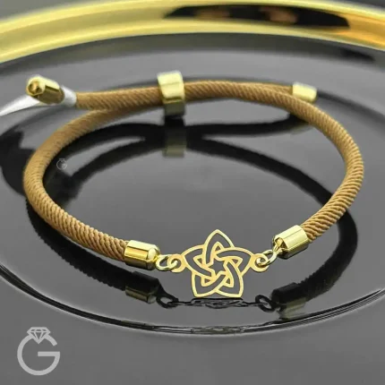 دستبند مارشال شکلاتی با پلاک طلای گل