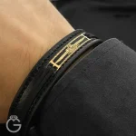 دستبند چرم با پلاک طلای فروهر