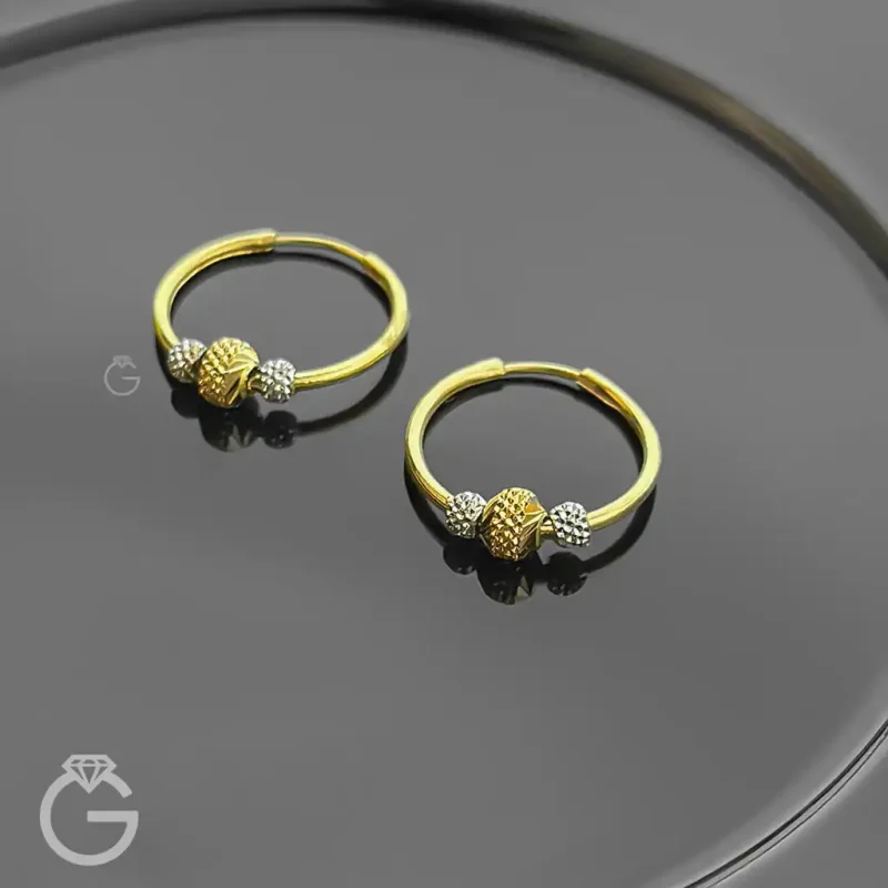 گوشواره حلقه ای طلا با گوی تراش قطر 1.5