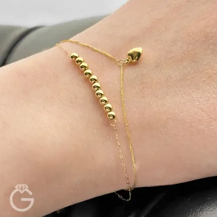 دستبند طلای قلب دو رج