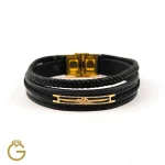دستبند چرم با پلاک طلای فروهر کد 0102201