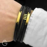 دستبند چرم و طلا کد 010173