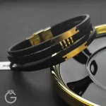 دستبند چرم و طلا کد 010173