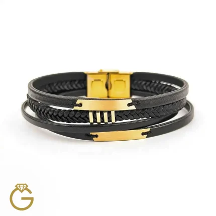 دستبند چرم و طلا کد 010173