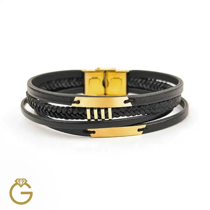 دستبند چرم و طلا کد 010173