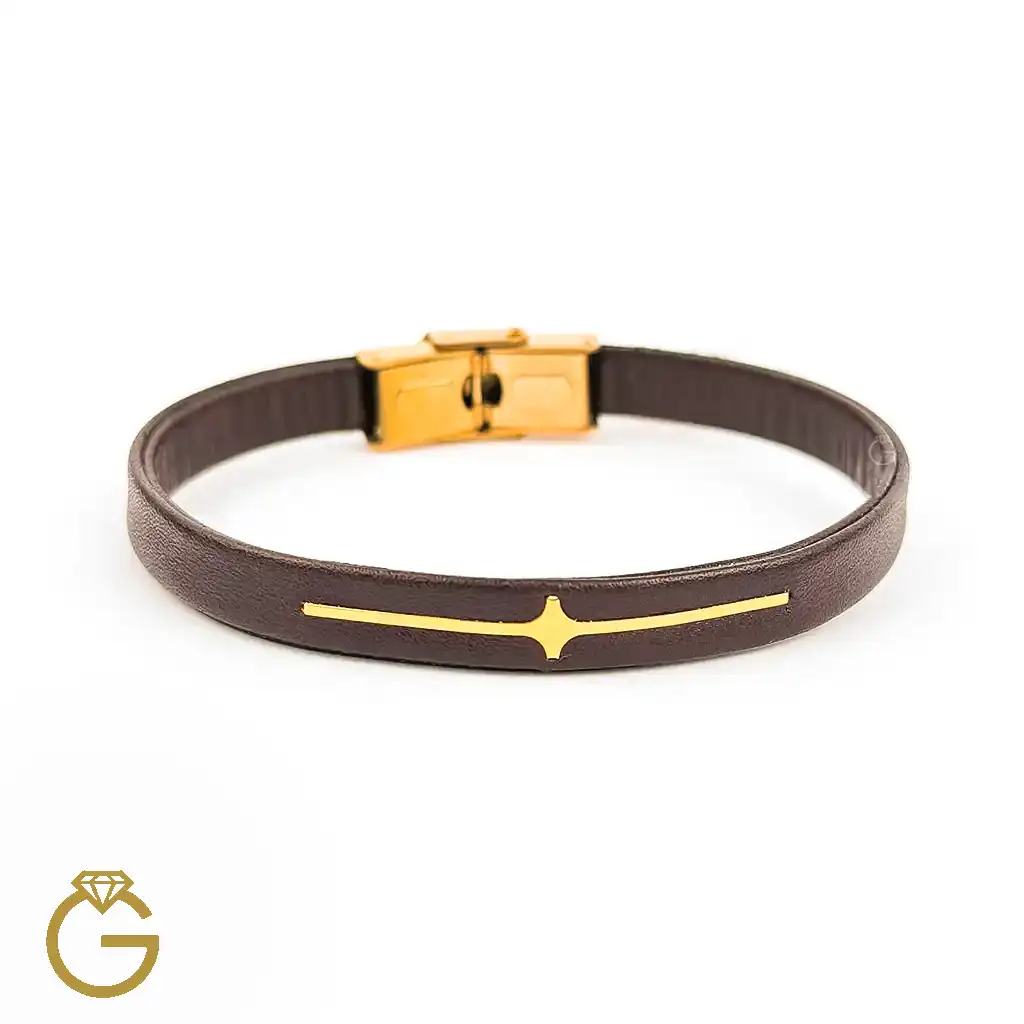 دستبند چرم و طلا کد 010175 (12) دستبند چرم و طلا کد 010175