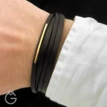 دستبند چرم و طلا کد 010177