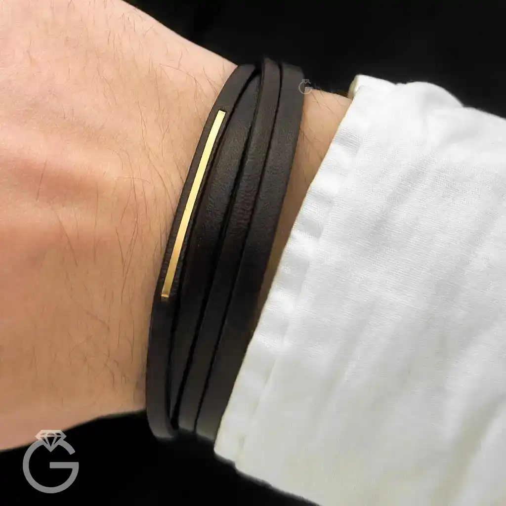 دستبند چرم و طلا کد 010177 (11) دستبند چرم و طلا کد 010177