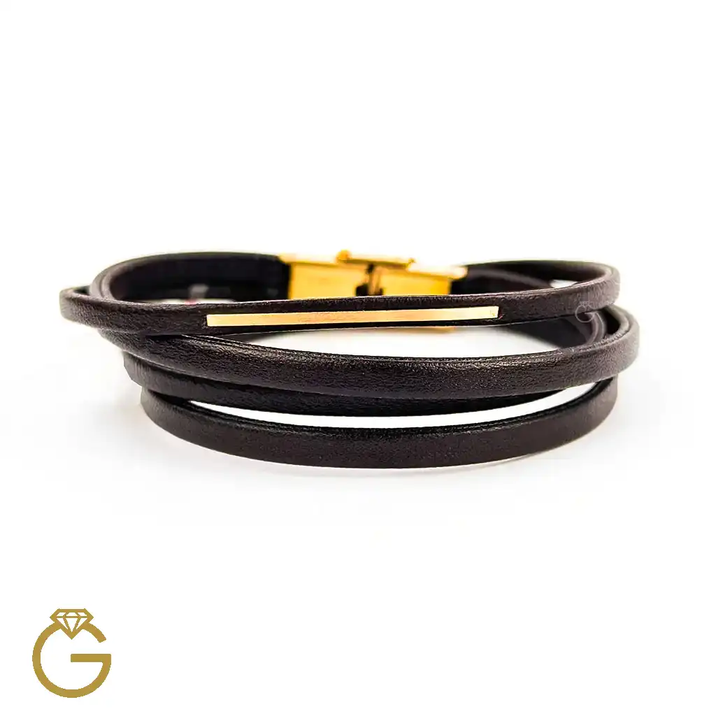 دستبند چرم و طلا کد 010177 (12) دستبند چرم و طلا کد 010177