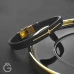 دستبند چرم و طلا کد 010179