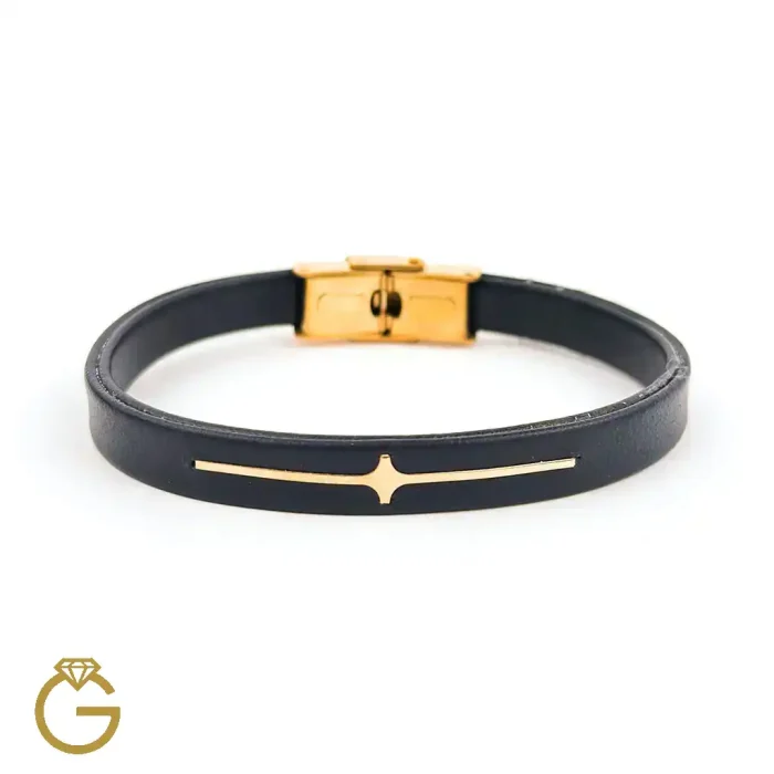 دستبند چرم و طلا کد 010179