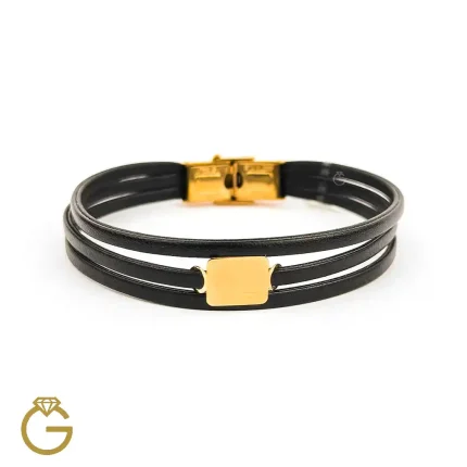دستبند چرم و طلا کد 010211