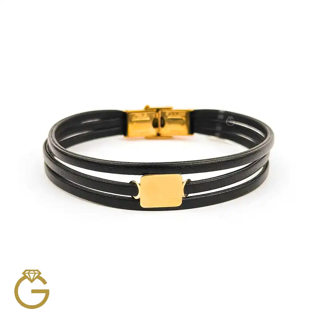 دستبند چرم و طلا کد 010211 (12) دستبند چرم و طلا کد 010211