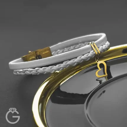 دستبند چرم و طلا کد 010213