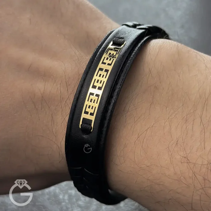 دستبند چرم و طلا کد 31302