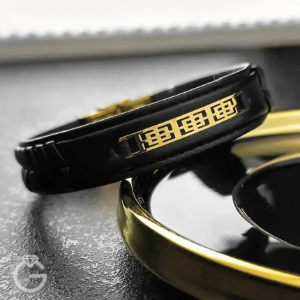 دستبند چرم و طلا کد 31302