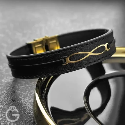 دستبند چرم و طلا کد 31309