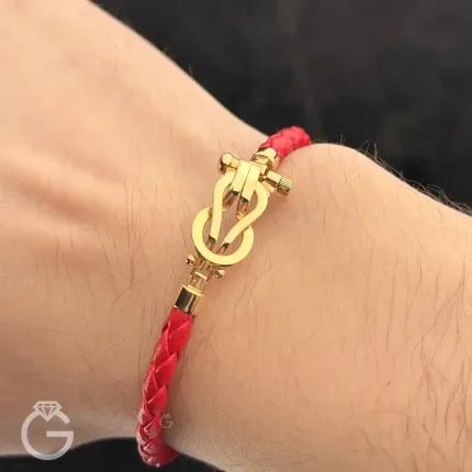 دستبند طلا امگا چرمی قرمز