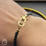 دستبند طلا امگا چرمی مشکلی