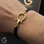 دستبند طلای فرد بزرگ چرمی مشکی