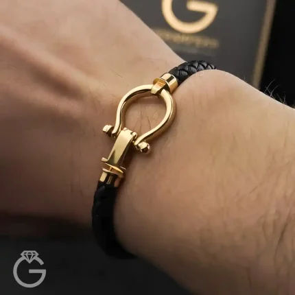 دستبند طلای فرد بزرگ چرمی مشکی