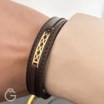 دستبند چرم و طلا کد 31736