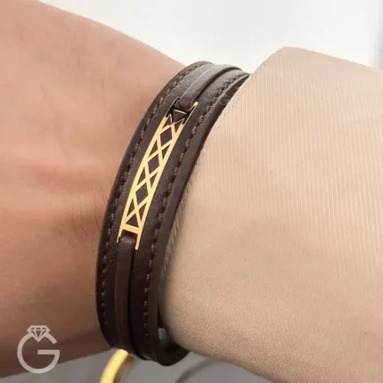 دستبند چرم و طلا کد 31736