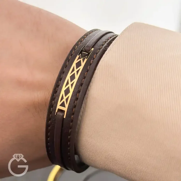 دستبند چرم و طلا کد 31736