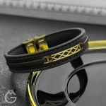 دستبند چرم و طلا کد 31736