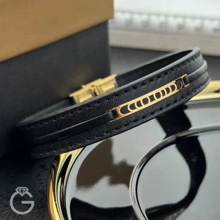 دستبند چرم و طلا کد 31796