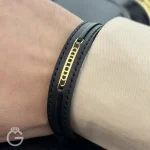 دستبند چرم و طلا کد 31796
