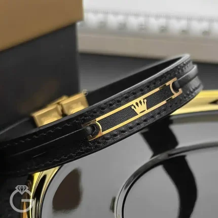 دستبند چرم و طلا کد 31798